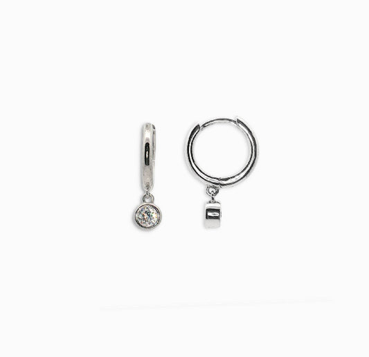 Silver & CZ 10mm Drop Hoop Earrings