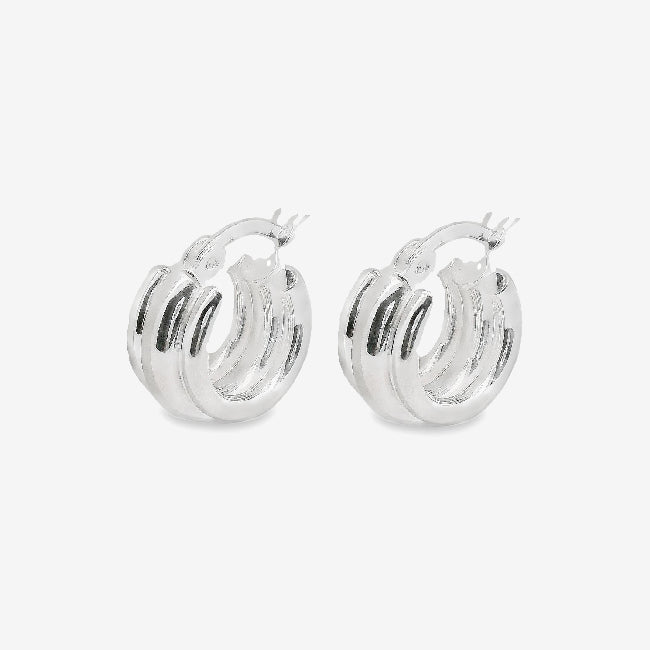 Silver Triple Band Hoop Earrings, 12mm Small