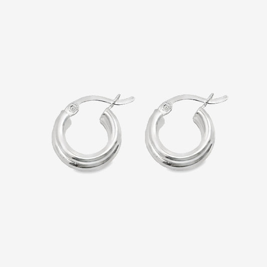 Silver Triple Band Hoop Earrings, 12mm Small