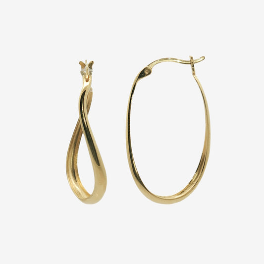 Gold Organic Twist Long Hoop Earrings