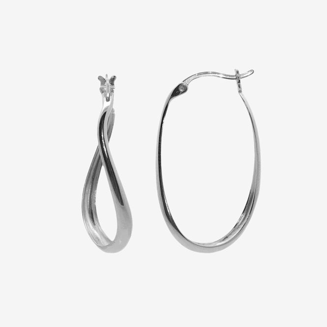 Grace & Co Silver Organic Twist Long Hoop Earrings