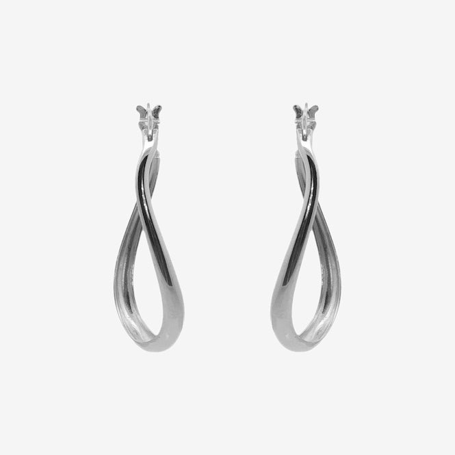 Silver Organic Twist Long Hoop Earrings