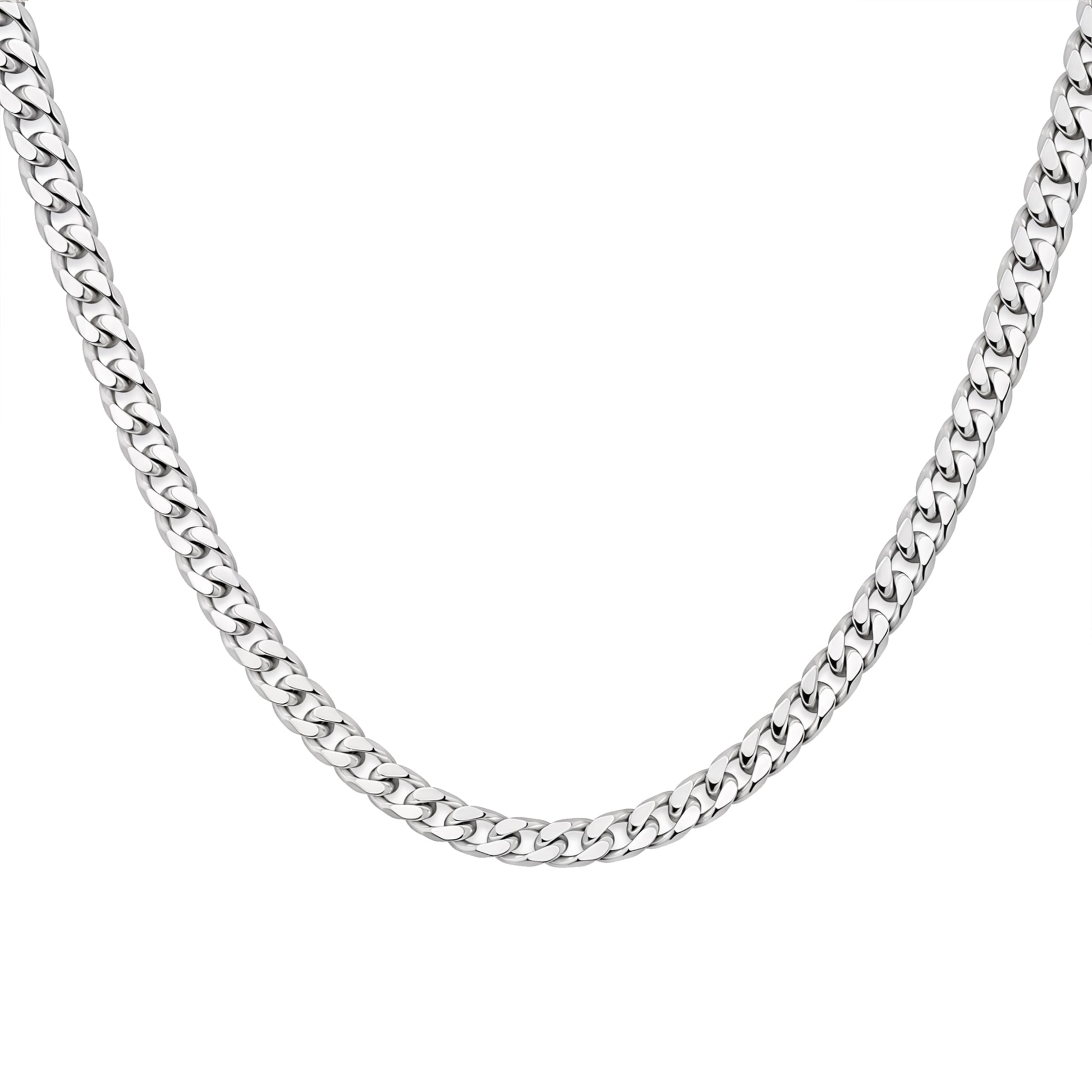 Grace & Co Men's Chunky Diamond-Cut 6.5 mm Flat Curb Chain Necklace, 55cm