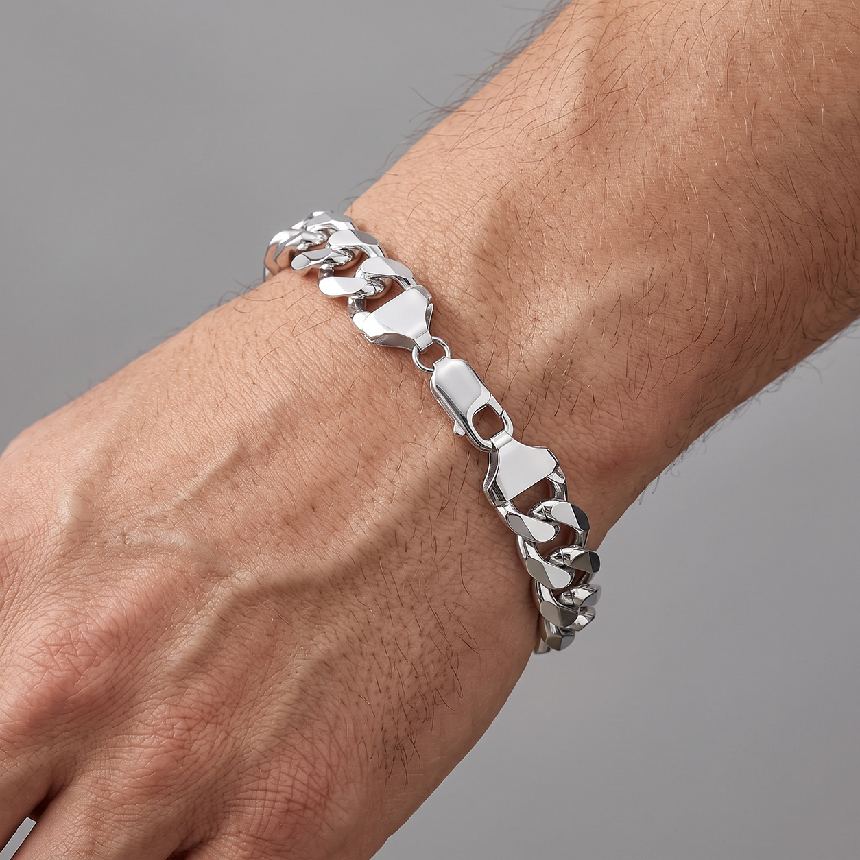 Men's Chunky Diamond-Cut Flat Curb Bracelet, 20cm