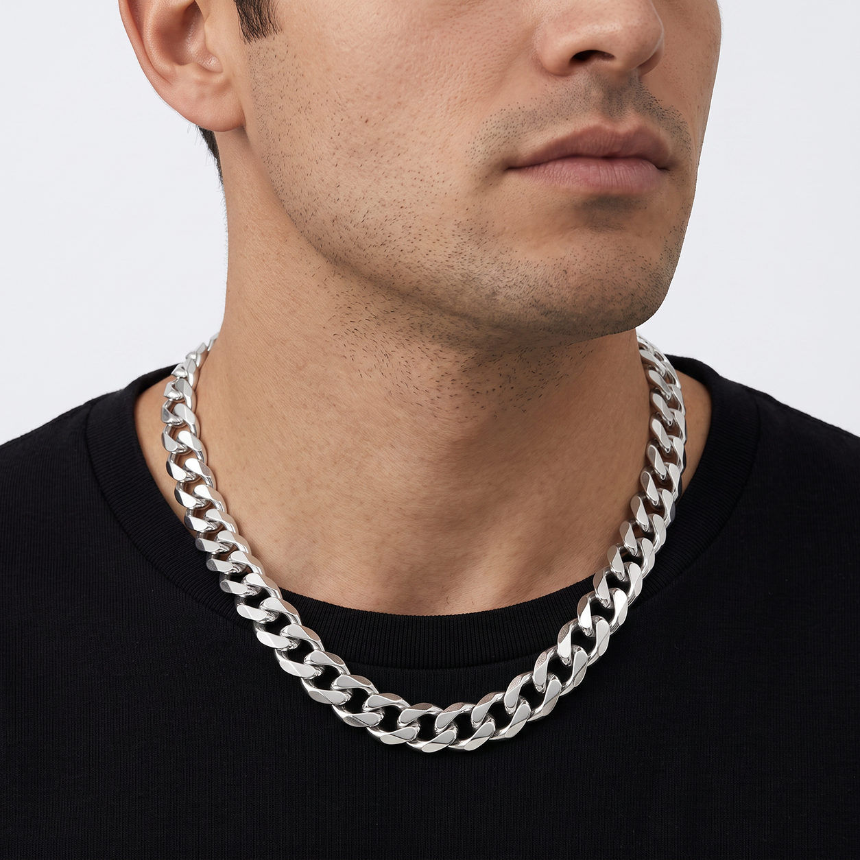 Men's Chunky Heavy Diamond-Cut 9.5mm Flat Curb Chain Necklace, 55cm