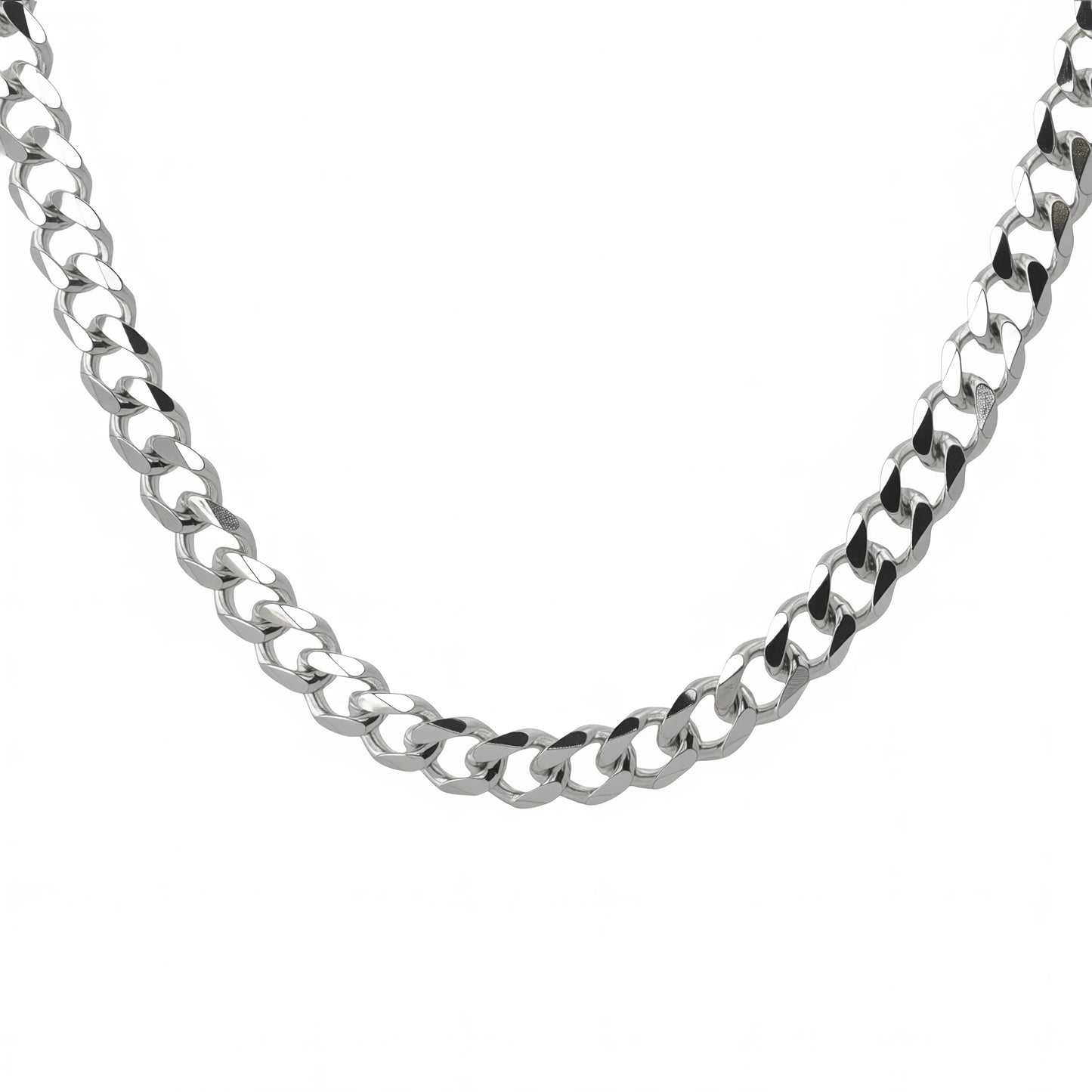 Men's Chunky Heavy Diamond-Cut 9.5mm Flat Curb Chain Necklace, 55cm