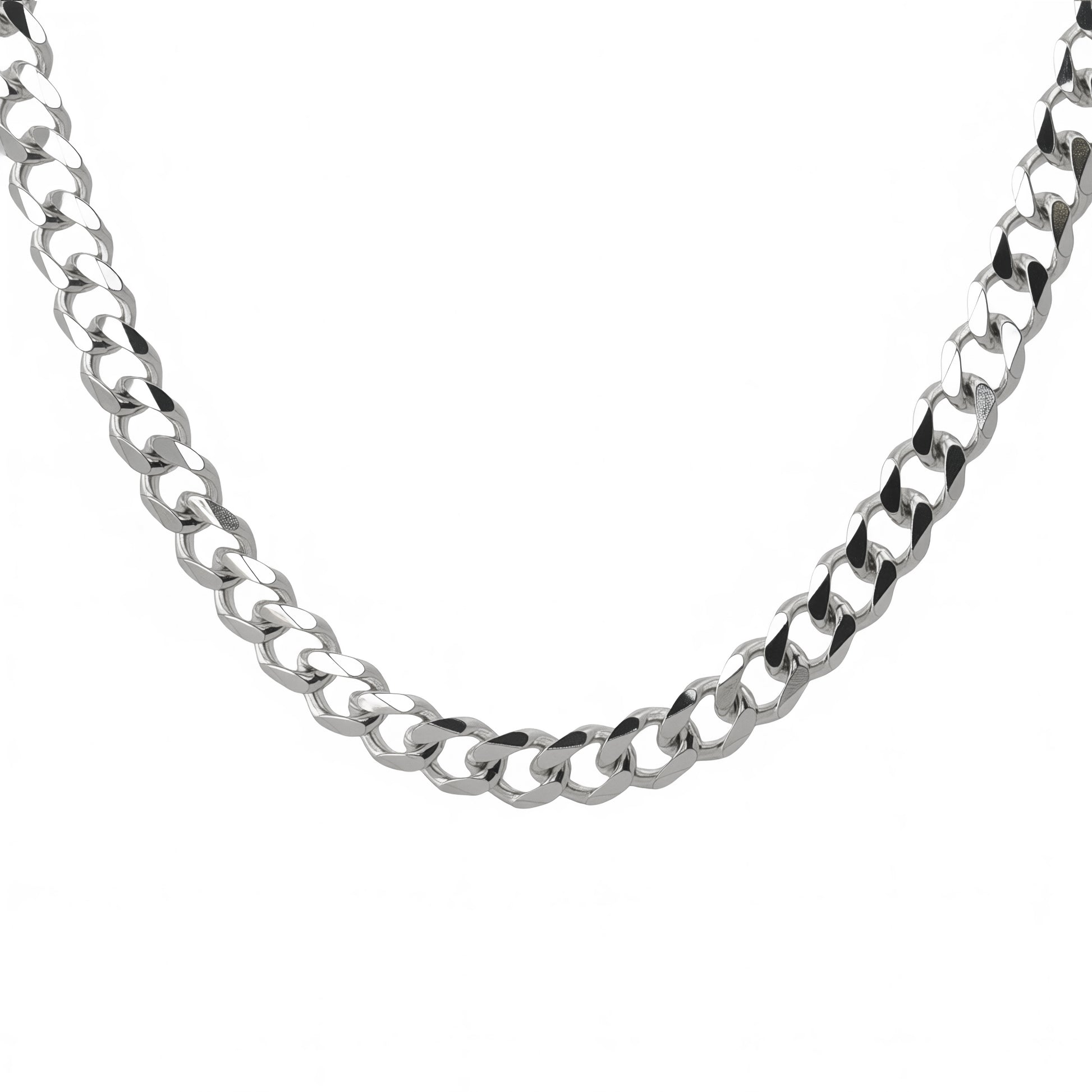 Grace & Co Men's Chunky Heavy Diamond-Cut 9.5mm Flat Curb Chain Necklace, 55cm
