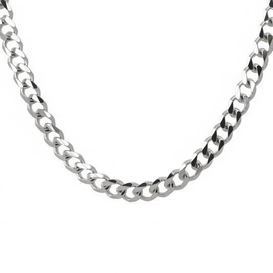 Men's Chunky Heavy Diamond-Cut 9.5mm Flat Curb Chain Necklace, 55cm