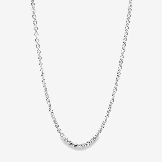 Rhodium Silver Squared Curb Chain Necklace, 50cm