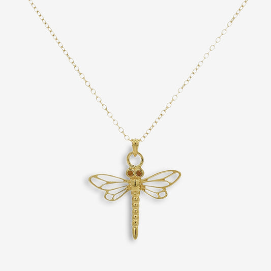 Gold Openwork Dragonfly Pendant Necklace