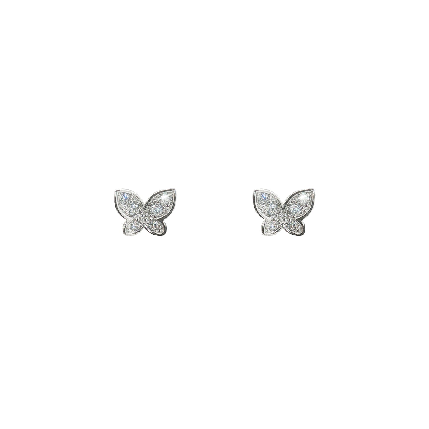 Grace & Co Silver & CZ Pave Butterfly Stud Earrings