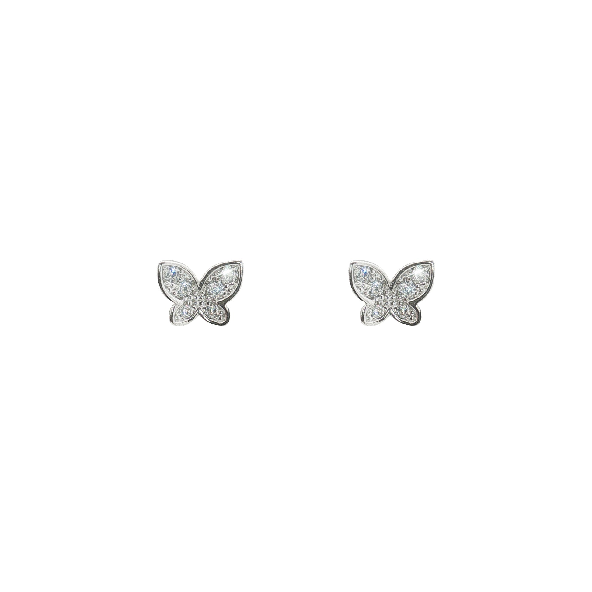 Grace & Co Silver & CZ Pave Butterfly Stud Earrings