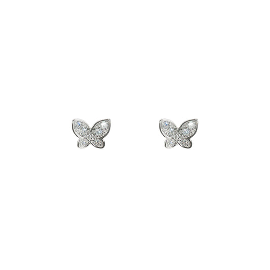 Grace & Co Silver & CZ Pave Butterfly Stud Earrings
