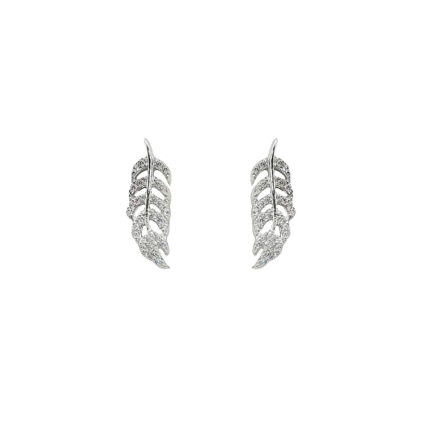 Grace & Co Silver & CZ Pave Feather Stud Earrings