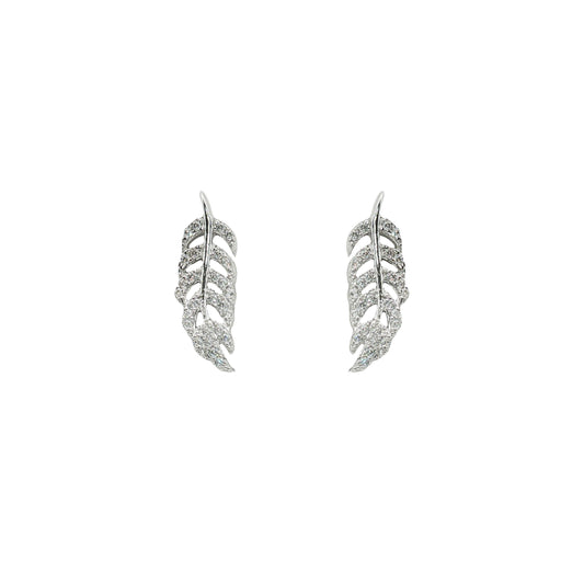 Grace & Co Silver & CZ Pave Feather Stud Earrings