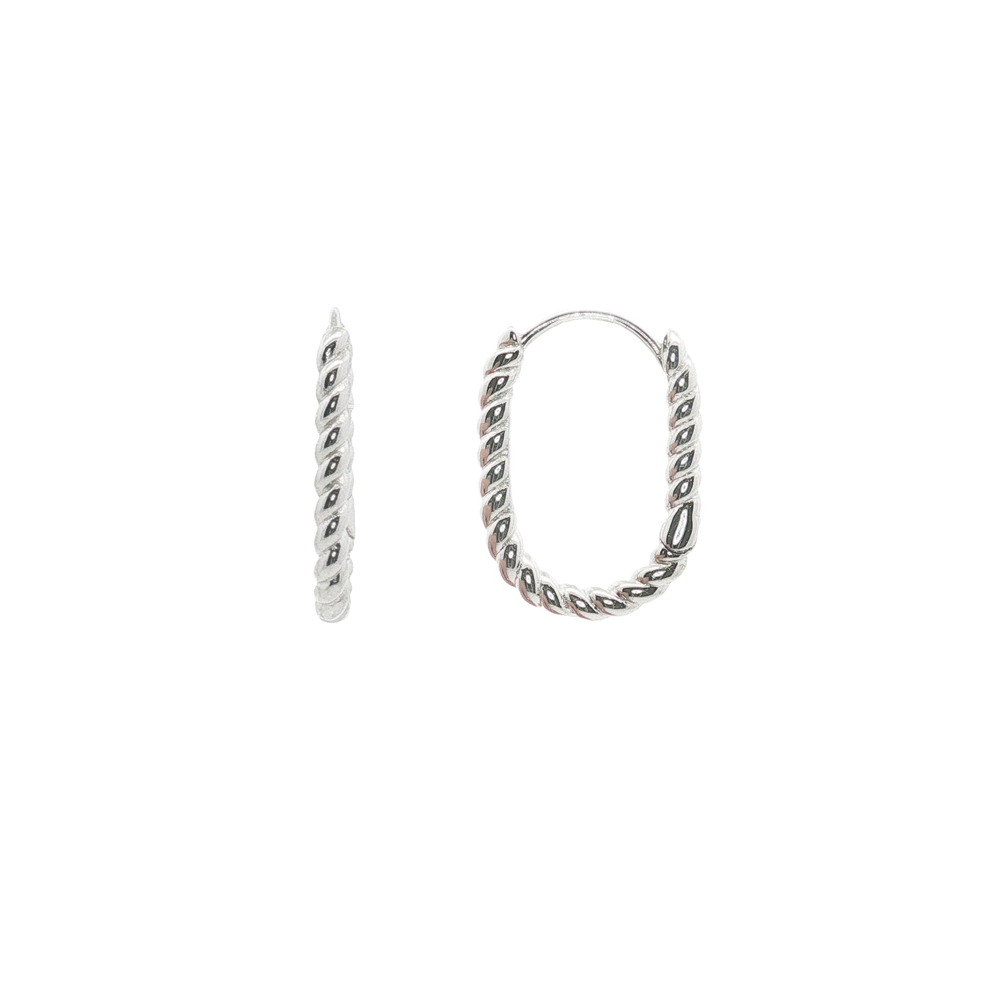 Grace & Co Silver Oval Rope Hoop Earrings
