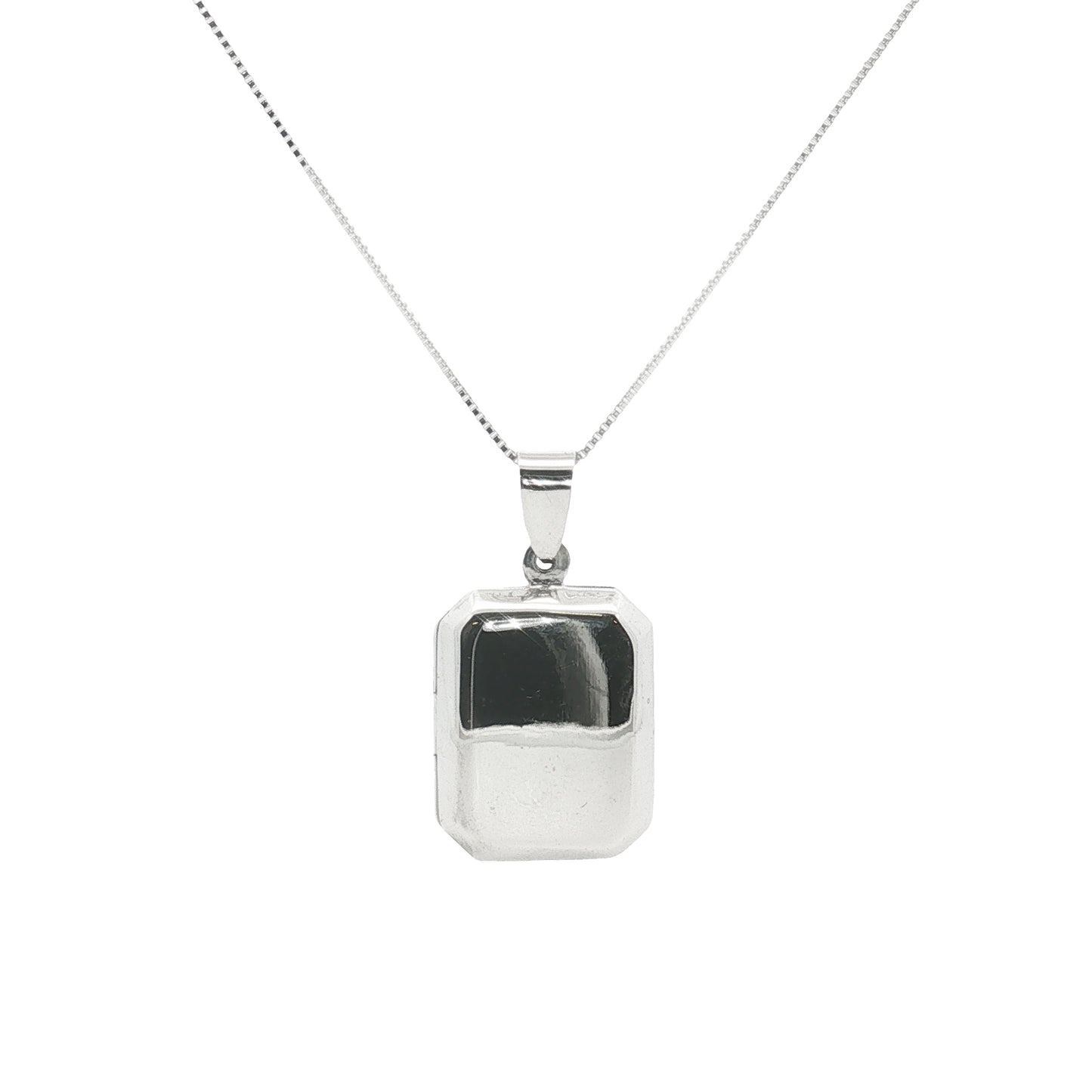Grace & Co Silver Rectangle Locket Pendant Necklace, 45cm