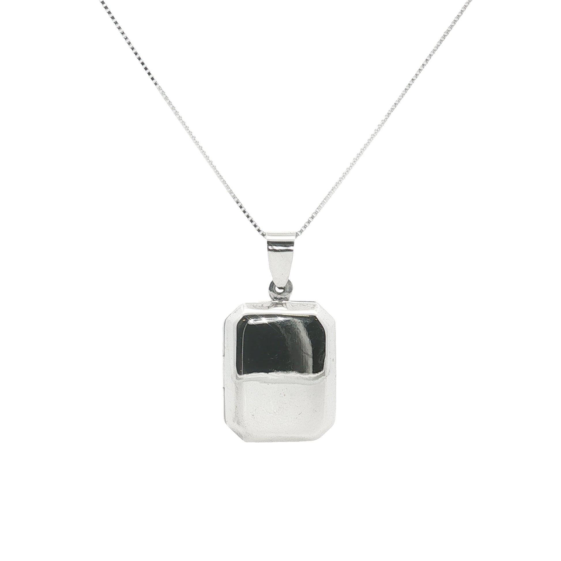 Grace & Co Silver Rectangle Locket Pendant Necklace, 45cm