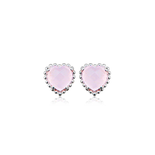 Grace Silver & Pink Chalcedony Heart Stud Earrings