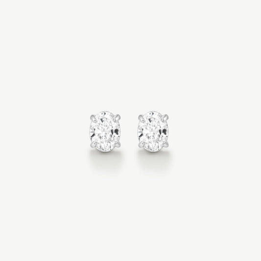Silver Classic Oval Solitaire Stud Earrings