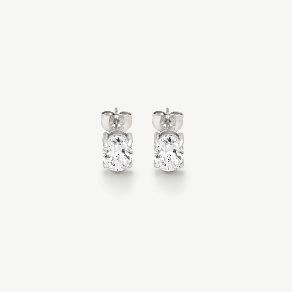 D.LOUISE Silver Classic Oval Solitaire Stud Earrings