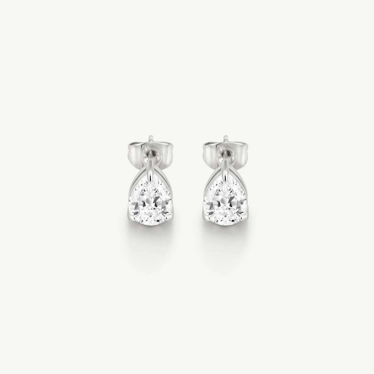 D.LOUISE Silver Classic Pear Solitaire Stud Earrings