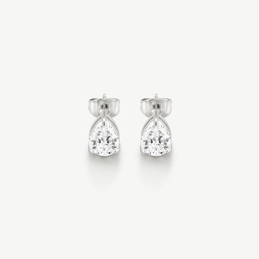 Silver Classic Pear Solitaire Stud Earrings