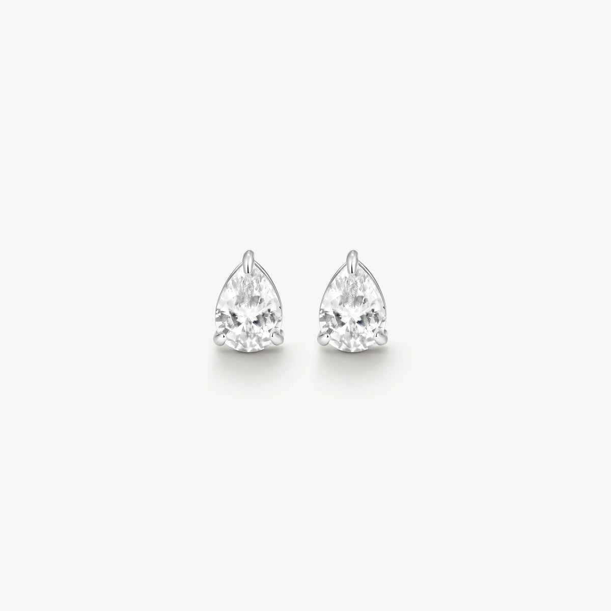 Silver Classic Pear Solitaire Stud Earrings