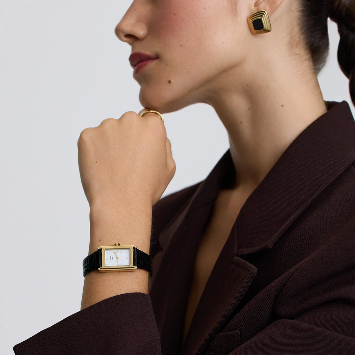 D.LOUISE Classic Leather Rectangle Watch
