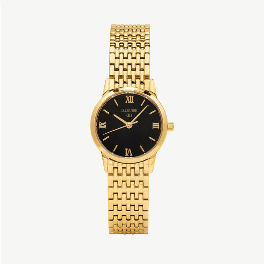 Classic Link Round Gold Watch With Black Dial
