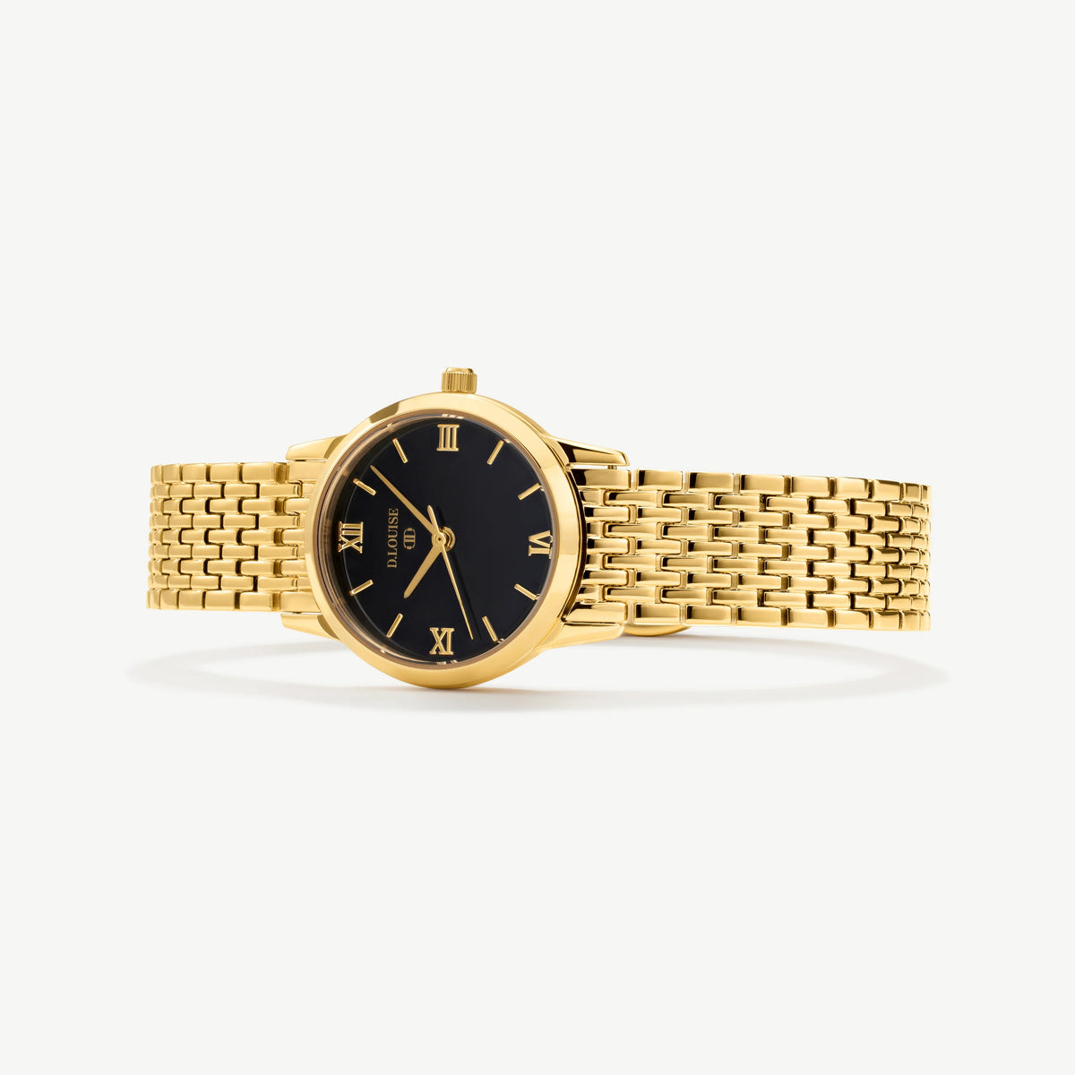 Classic Link Round Gold Watch With Black Dial