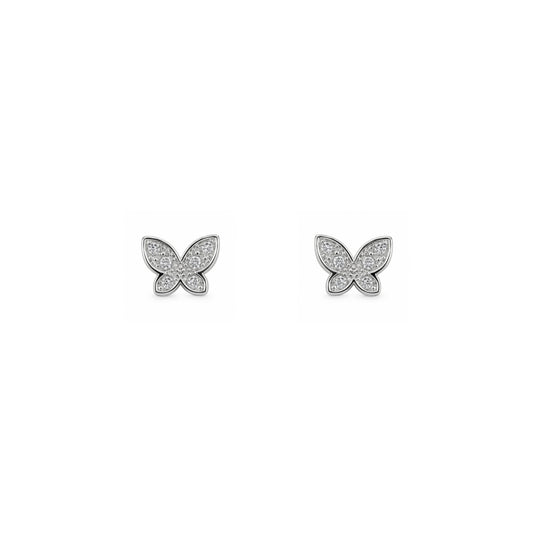 Silver & CZ Pave Butterfly Stud Earrings
