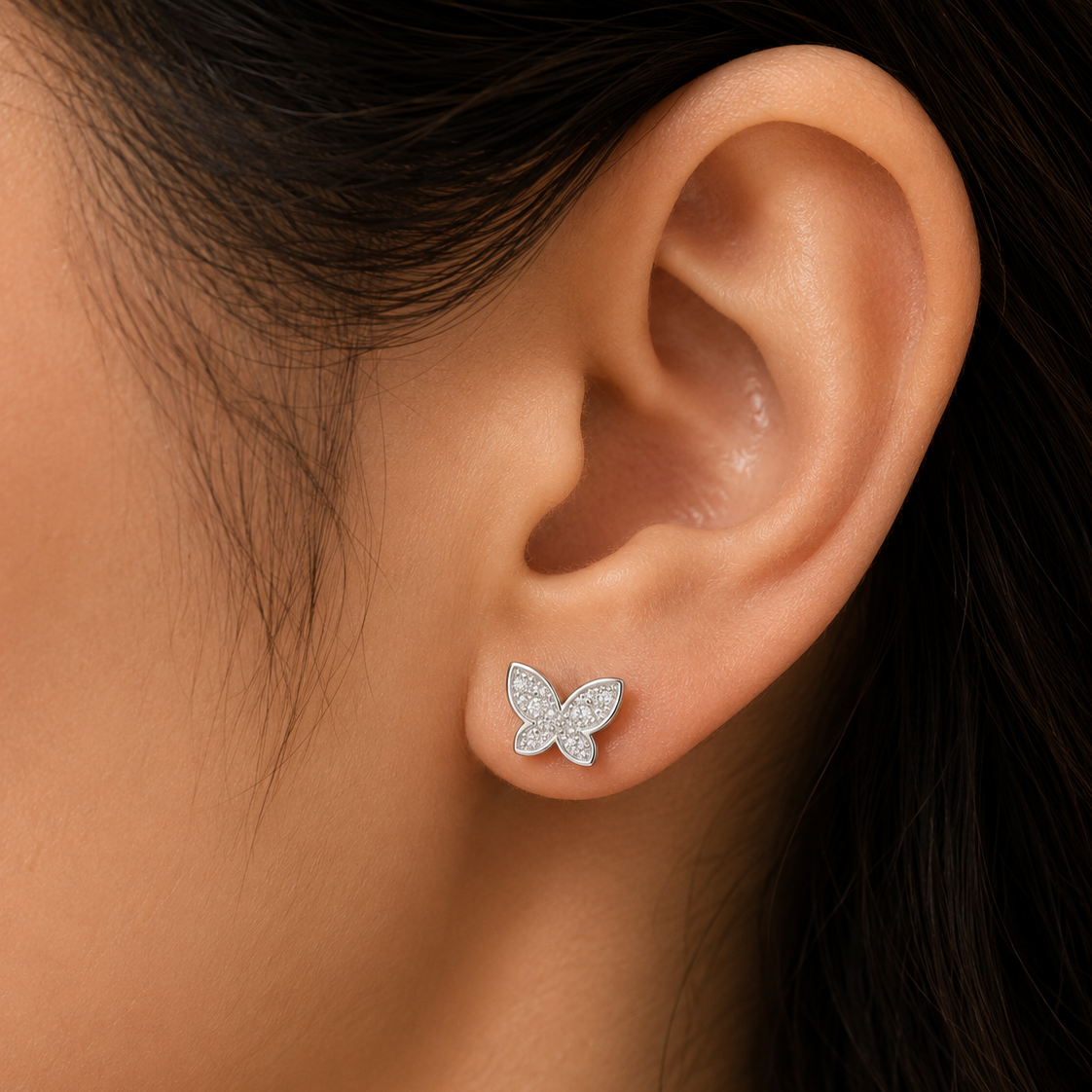 Silver & CZ Pave Butterfly Stud Earrings