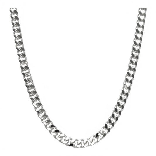 Men's Silver Slim Diamond-Cut 4 mm Curb Link Chain Necklace, 55cm