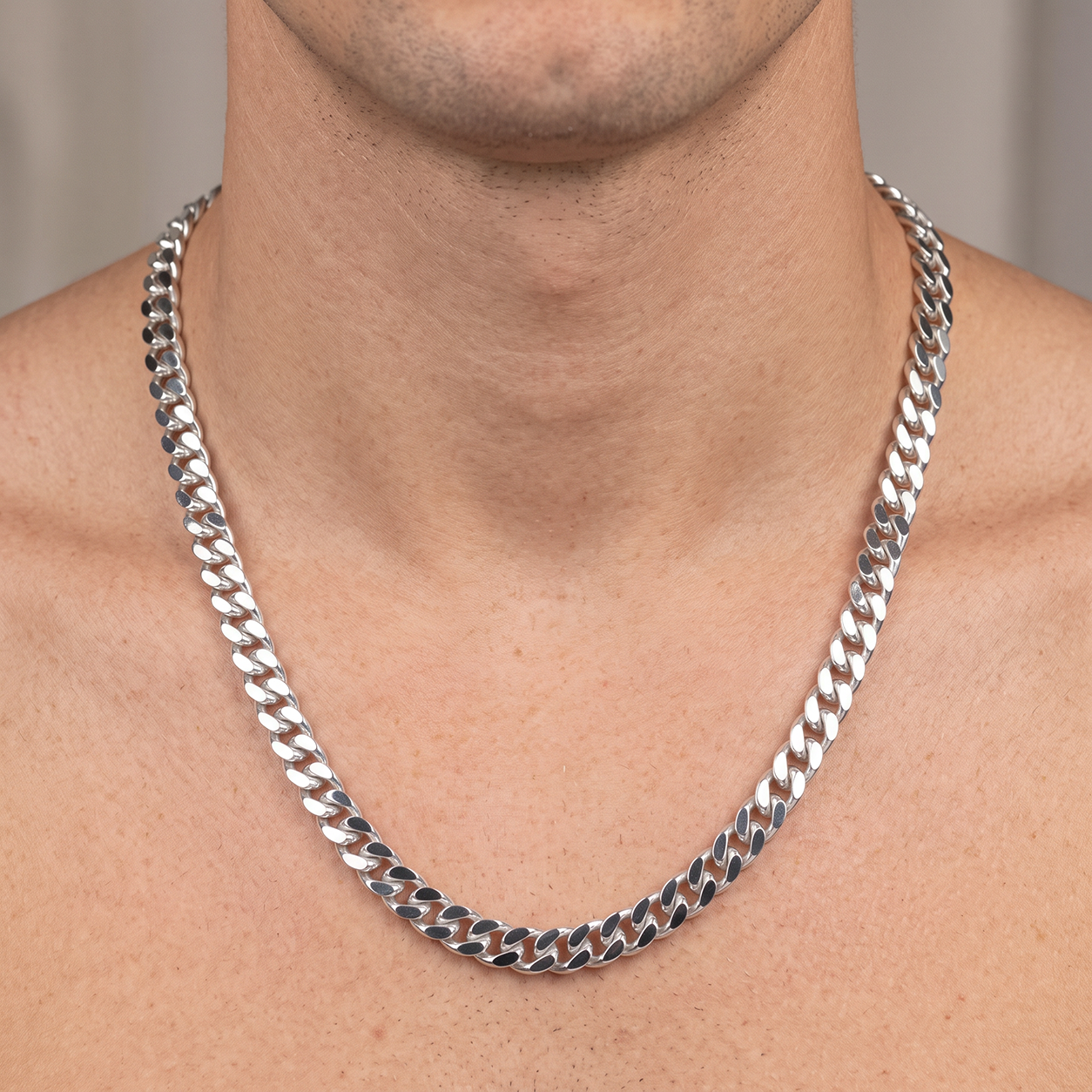 Men's Silver Slim Diamond-Cut 4 mm Curb Link Chain Necklace, 55cm