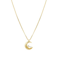 Dreams Beats Moon Pendant Necklace in Gold with CZ