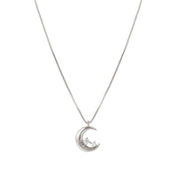Dreams Beats Moon Pendant Necklace in Silver with CZ