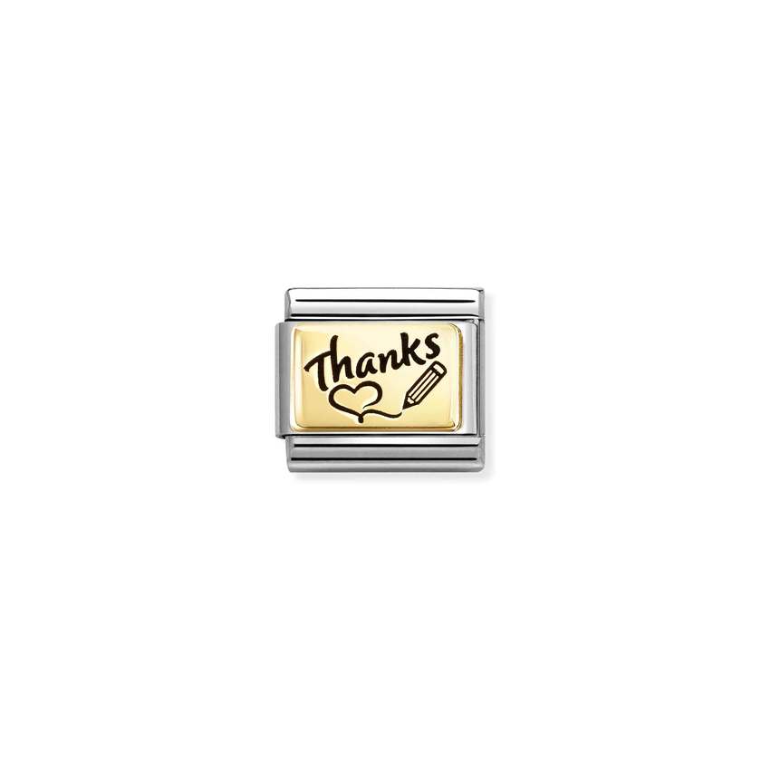 Nomination Classic Gold and Enamel Thanks with Heart Good Luck Charms