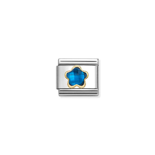 Nomination Gold Faceted CZ Blue Flower Charms