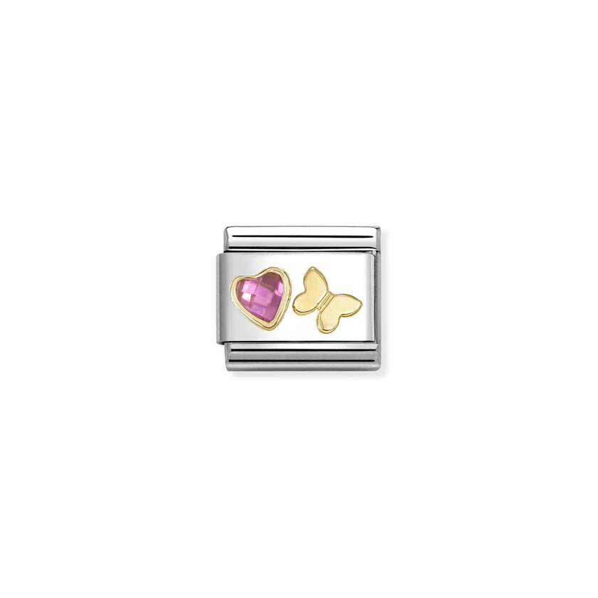 Nomination Gold Faceted CZ Dark Pink Butterfly Charms