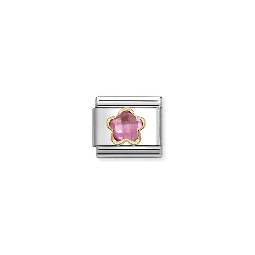Nomination Classic Gold and Faceted CZ Dark Pink Flower & Nature Charms