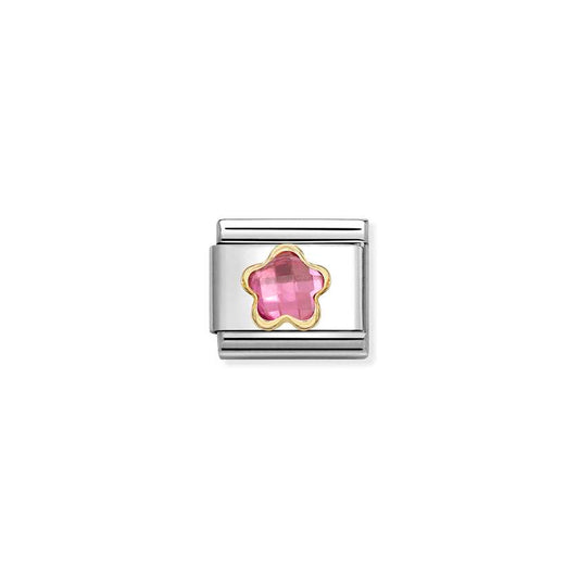Nomination Gold Faceted CZ Dark Pink Flower Charms