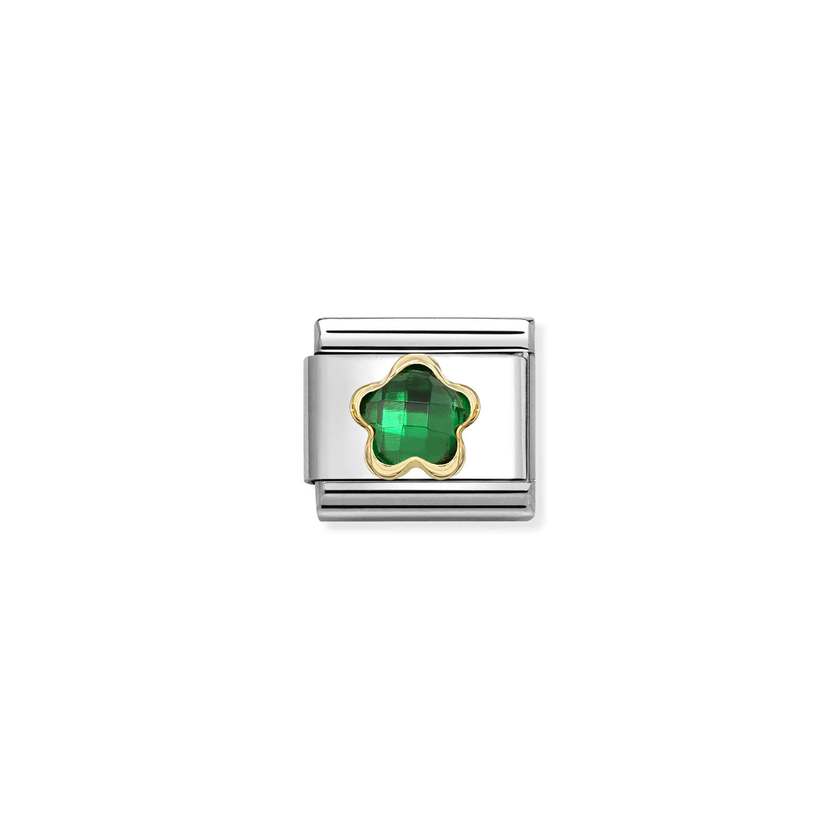 Nomination Classic Gold and Faceted CZ Green Flower & Nature Charms
