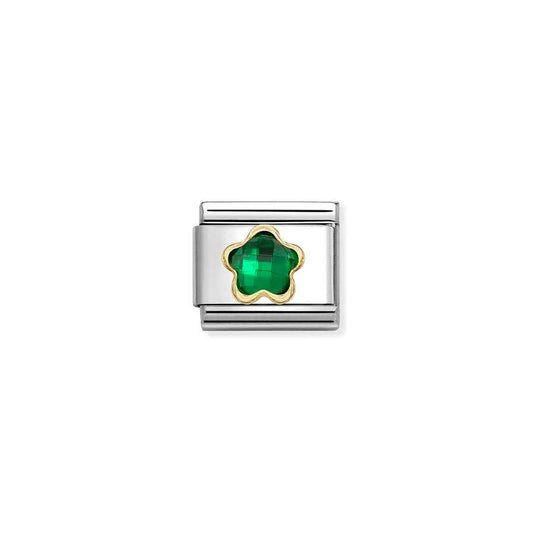 Nomination Gold Faceted CZ Green Flower Charms