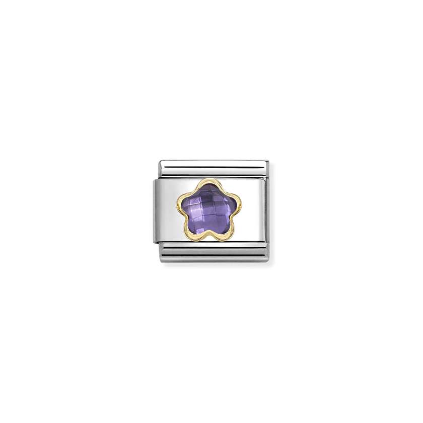 Nomination Gold Faceted CZ Purple Flower Charms