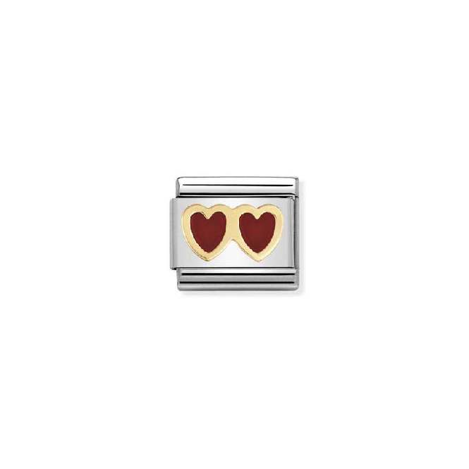 Nomination Classic Gold and Enamel Double Red Heart Love & Hearts Charms