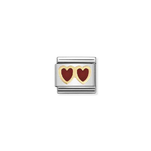 Nomination Gold and Enamel Double Red Heart Charms