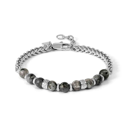 Nomination Manvision Chain Bracelet in Silver Steel with Grey Jaspar Stones