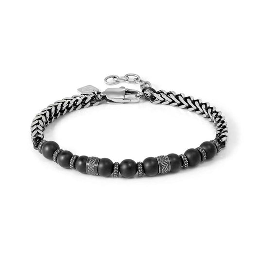 Nomination Manvision Chain Bracelet in Silver Steel with Matte Black Agate Stones