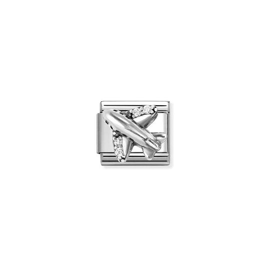 Nomination Oxidised Silver CZ White Airplane Charms